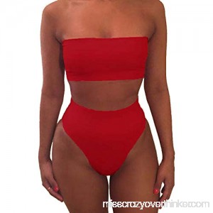Sexy Sleeveless Tube Top Bikini Two Piece High Waisted Bottom Summer Beach Bathing Suits Red B071WW2L5Z